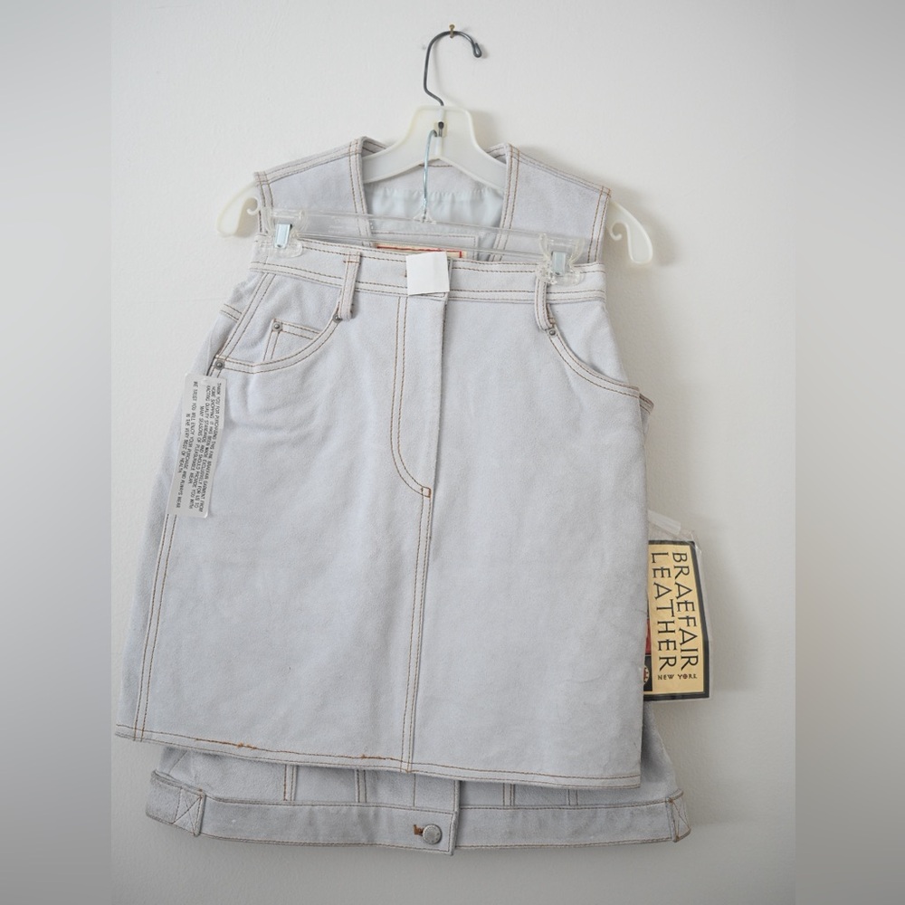 Vintage NWT Braefair Women's Sm Genuine Leather Set - Skirt & Vest White Suede - Picture 3 of 16